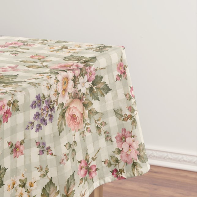 Vintage Blumen-Gingham-Gartenmuster Tischdecke (Beispiel)