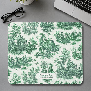 Vintage Blumen grüne Toile Jouy Monogramm Mousepad