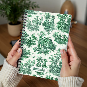 Vintage Blumen grüne Toile Jouy Monogramm Notizblock