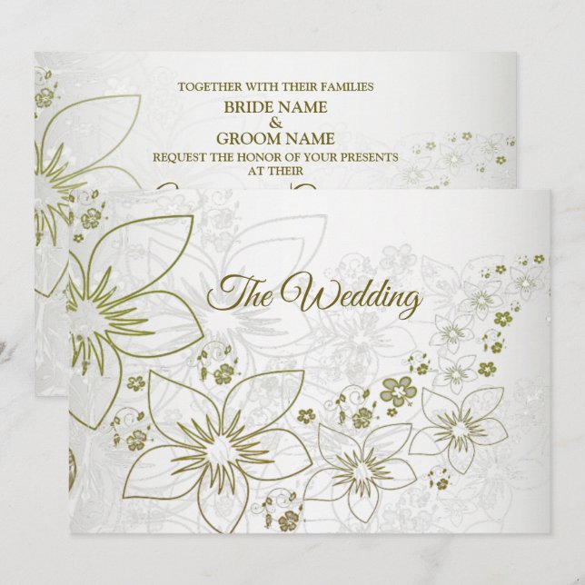 Vintage-Blumen-Grünmuster Elegante Hochzeit Einladung (Vorne/Hinten)