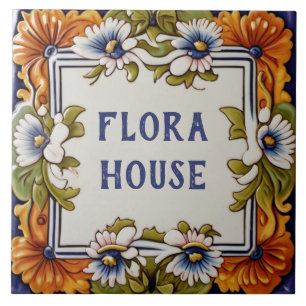 Vintage-Blumen-Hausname Schild Namensschild Plaket Fliese