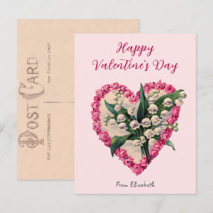 Vintage-Blumen-Herz-Rosa-Valentinstagskarte Postkarte