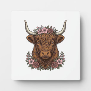 Vintage-Blumen-Hochlandkuh-Vektor-Shirt-Design_1 Fotoplatte