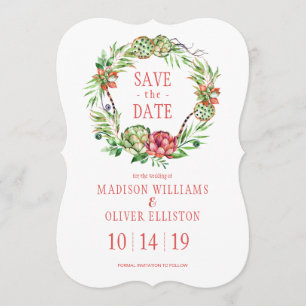 Vintage-Blumen-Hochzeit-Sukkulente Rettet das Da Save The Date