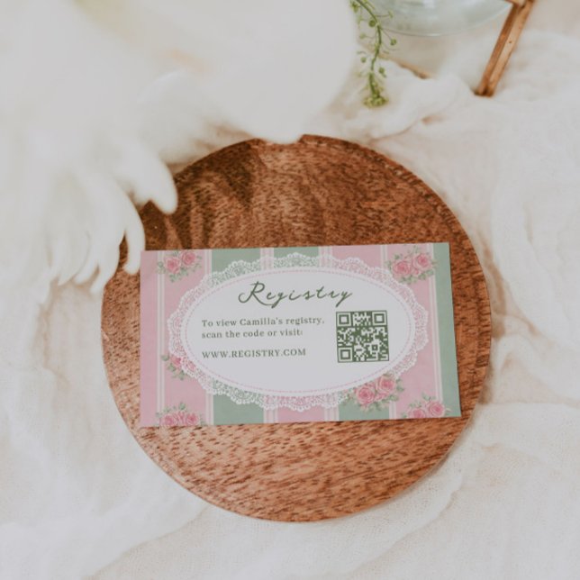 Vintage-Blumen-Hochzeitsdusche-Registry-QR-Code Begleitkarte (Von Creator hochgeladen)