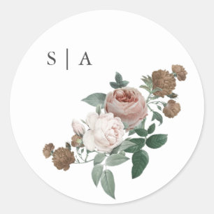 Vintage-Blumen-Hochzeitsmonogramm Runder Aufkleber