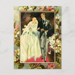 Vintage Blumen-Hochzeitspaar-Vorlage Postkarte