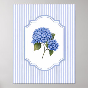 Vintage-Blumen-Hortensien-Wandkunst in Blau Poster