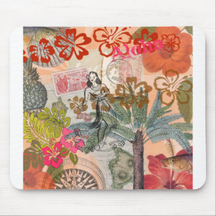 Vintage Blumen Hula Farbige Hawaiianische Tropen Mousepad