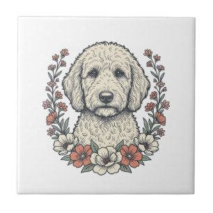 Vintage-Blumen-Hund mit Locken-Portrait T-Shirt De Fliese