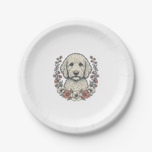 Vintage-Blumen-Hund mit Locken-Portrait T-Shirt-De Pappteller