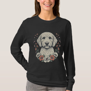 Vintage-Blumen-Hund mit Locken-Porträt T-Shirt Des