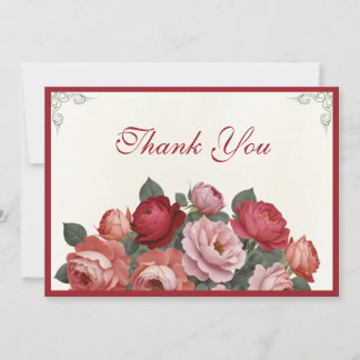 Vintage Blumen im Stil - Rosa rote Pfirsichrosen Dankeskarte