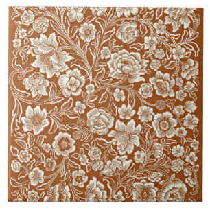Vintage-Blumen in Burnt Sienna Fliese