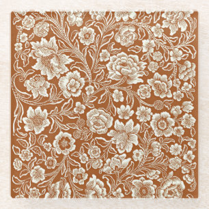 Vintage-Blumen in Terrakotta Glasuntersetzer