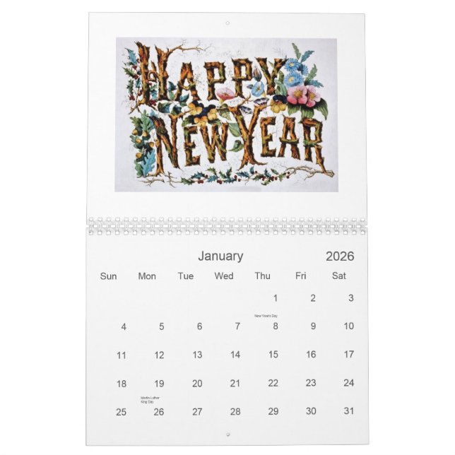 Vintage Blumen Kalender (Jan 2026)