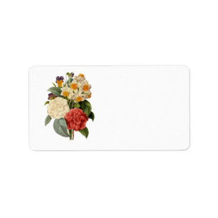 Vintage Blumen, Kamelien und Narzisse, Redoute Adressaufkleber