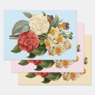Vintage Blumen, Kamelien und Narzissen, Redoute Geschenkpapier Set