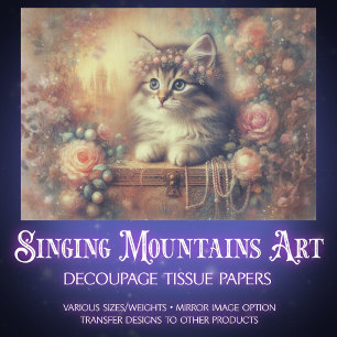 Vintage-Blumen-Kätzchen-Cottagecore-Dekupier-Kunst Seidenpapier