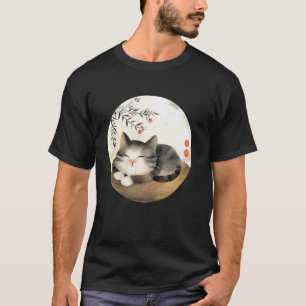Vintage-Blumen-Kätzchen-Retro-Japanische-Kunst-Hau T-Shirt