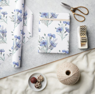 Vintage-Blumen Kornblumenblau Aquarell Geschenkpapier
