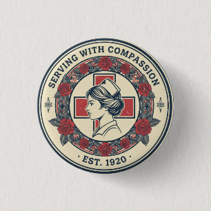 Vintage-Blumen-Krankenschwester-Emblem-Rundbutton Button