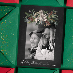 Vintage-Blumen-Kreide-Weihnachten Ein Foto Feiertagskarte
