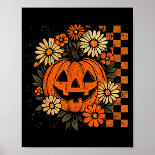 Vintage-Blumen-Kürbis-Halloween-Retro-Jack-O-Lant Poster