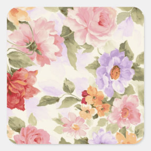Vintage Blumen-Landschaft Quadratischer Aufkleber