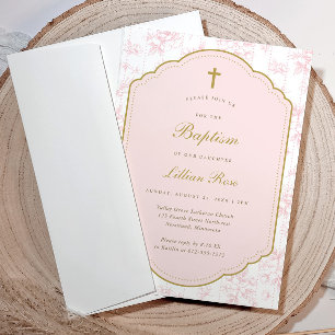 Vintage-Blumen-Mädchen-Goldkreuz-Taufe Einladung