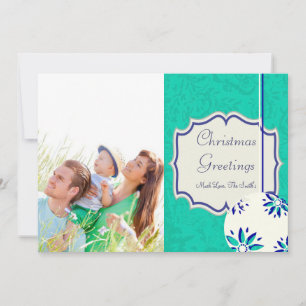 Vintage-Blumen-Mint- und Navy-Weihnachts-Fotokarte Feiertagskarte