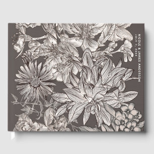Vintage Blumen Modern Elfenbein & Grau Hochzeit Gästebuch