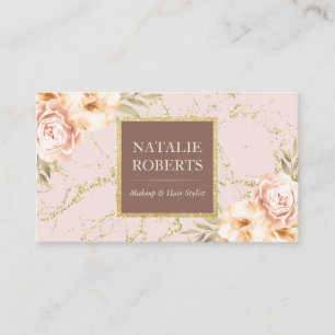Vintage-Blumen-Modern-Marmer-Makeup-Artist-Salon Visitenkarte