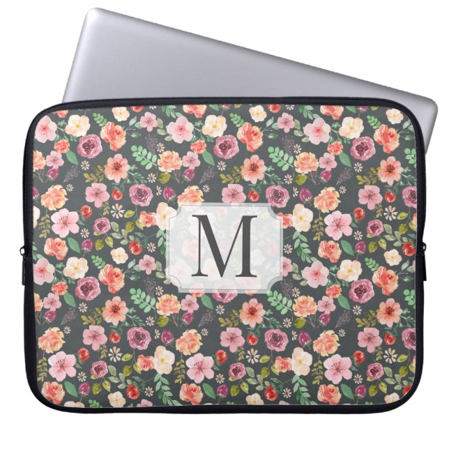 Vintage Blumen⎥ Monogramm-Computersleeve Laptopschutzhülle (Vorderseite)