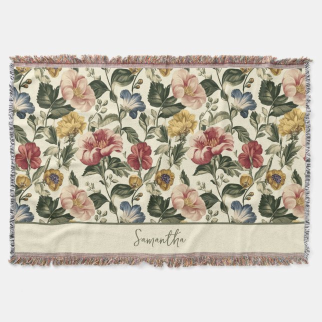 Vintage-Blumen-Monogramm-Name Decke (Vorderseite)