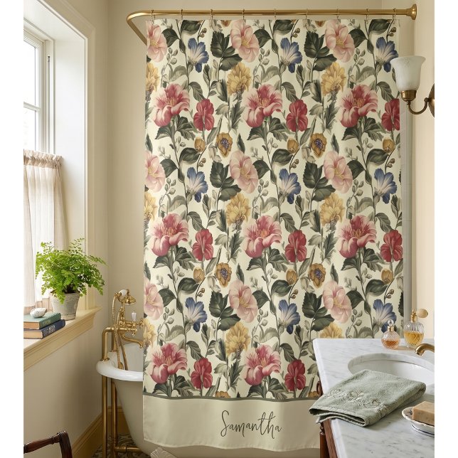 Vintage-Blumen-Monogramm-Name Duschvorhang (Von Creator hochgeladen)