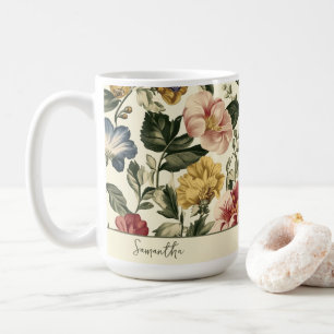 Vintage-Blumen-Monogramm-Name Kaffeetasse