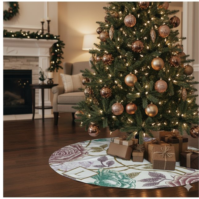 Vintage-Blumen-Monogramm Polyester Weihnachtsbaumdecke (Von Creator hochgeladen)