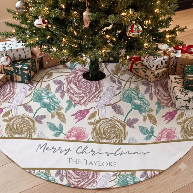 Vintage-Blumen-Monogramm  Polyester Weihnachtsbaumdecke (Von Creator hochgeladen)