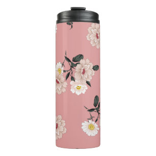 vintage Blumen nahtloses Muster auf rosa Hintergru Thermosbecher