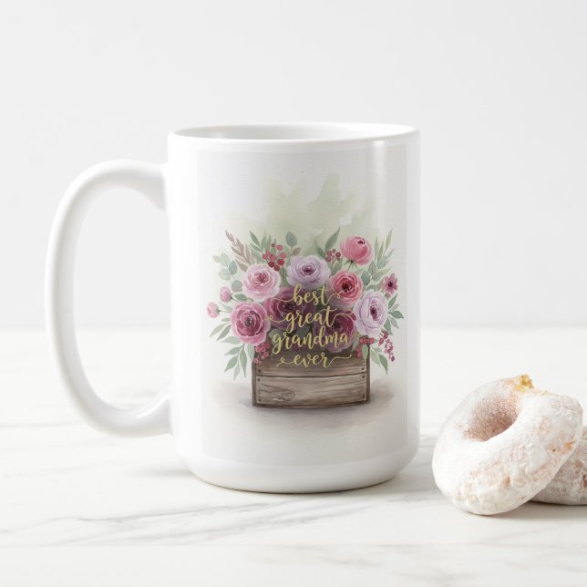 Vintage-Blumen-Oma-Sentiment-Geschenk Kaffeetasse (Mit Donut)