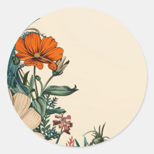 Vintage-Blumen-Orang-Türkis-Einladungsaufkleber Runder Aufkleber