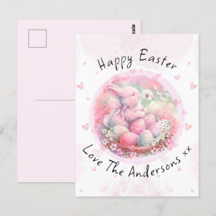 Vintage-Blumen-Osterhase-Oster-Eier-Herzen Postkarte