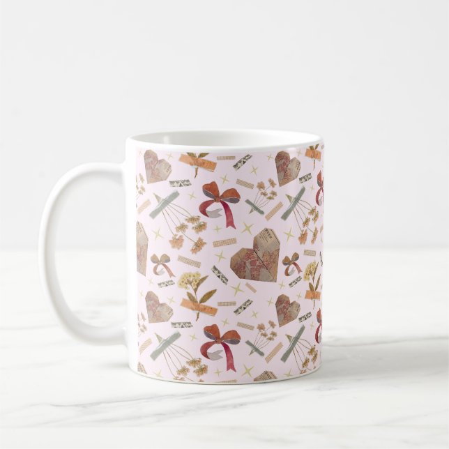 Vintage-Blumen & Papierherzen Tasse (Links)