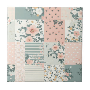 Vintage Blumen-Patchwork-Muster - Pastell Fliese