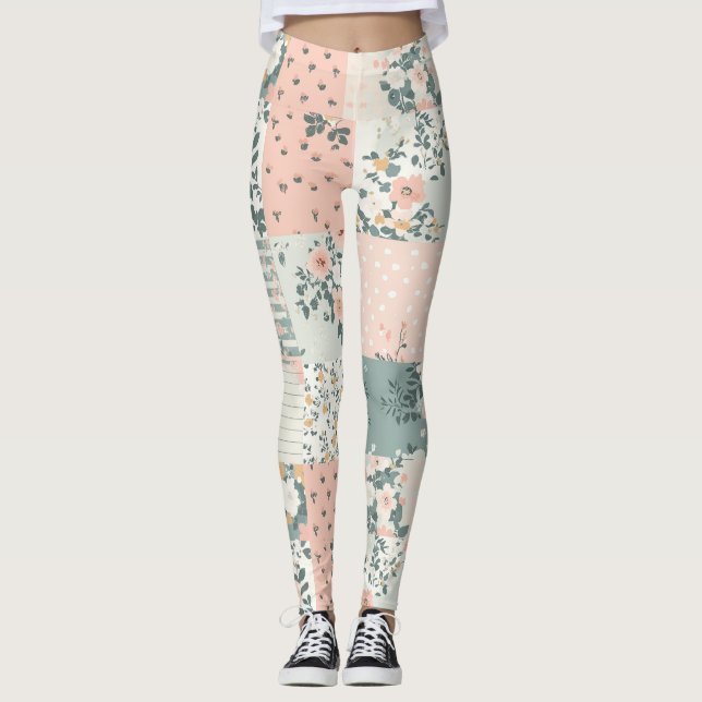 Vintage Blumen-Patchwork-Muster - Pastell Leggings (Vorderseite)