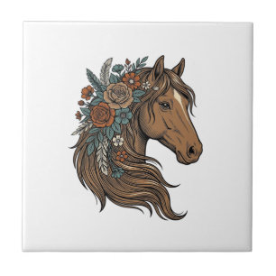 Vintage-Blumen-Pferdekopf-Vektordesign_1 Fliese