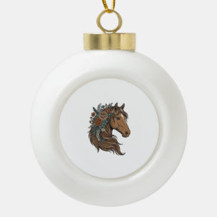 Vintage-Blumen-Pferdekopf-Vektordesign_1 Keramik Kugel-Ornament