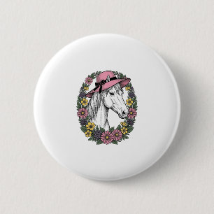 Vintage-Blumen-Pferdeporträt-Vektor-Kunst-Design Button