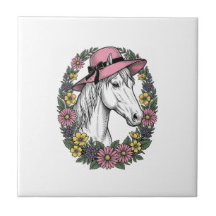 Vintage-Blumen-Pferdeporträt-Vektor-Kunst-Design Fliese
